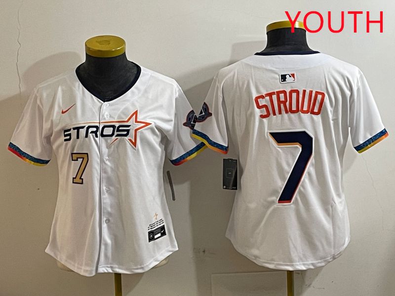Youth Houston Astros #7 Stroud White Fourth generation Joint Name Nike 2025 MLB Jersey style 4->youth mlb jersey->Youth Jersey